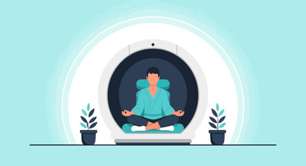 Meditative Calm Man Practicing Mindfulness Inside Therapeutic Pod And House Plants