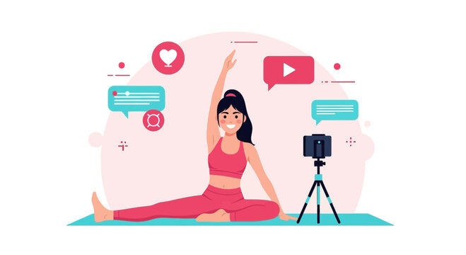 Female Fitness Blogger Doing Stretching Exercises For Her Online Channel