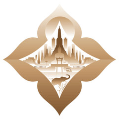  Bangkok Landmarks Sunset Illustration