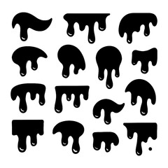 Dripping liquid blobs and slime elements in bold black silhouettes, Transparent Background