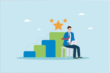 Fototapeta premium Business Growth and Success Concept Illustration with a Professional Using a Laptop and Rising Bar Chart