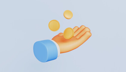 Hand of a businessman with coins floating above the hand, investment or wealth and control and management concepts