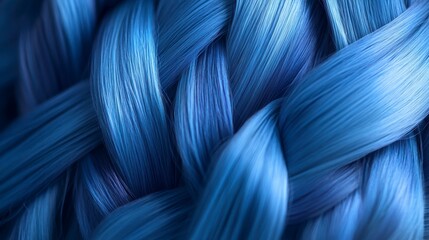 Close-up of a tightly woven braid with vibrant blue strands, showcasing texture and intricate pattern.