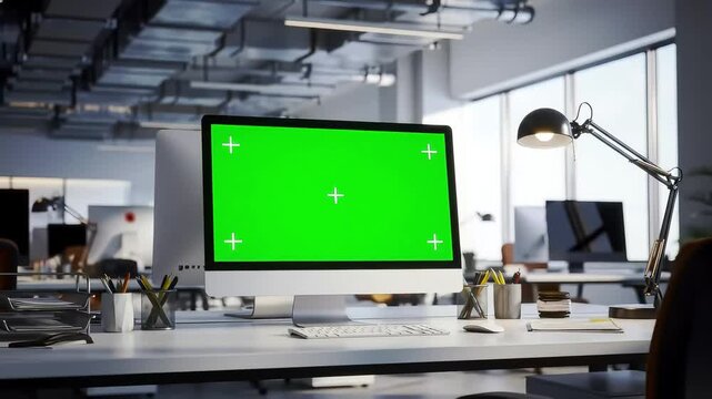 Modern Office Desk Greenscreen i Mac Mockup Chroma Key Workspace Productivity Technology Business