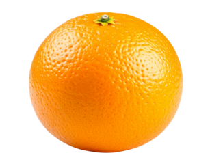   Fresh Whole Orange with Textured Peel, Front View, Isolated on Transparent Background.