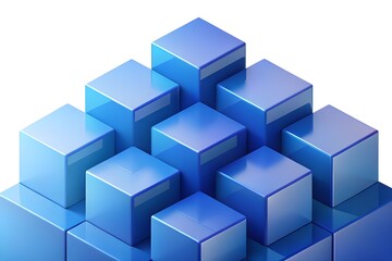 Obraz premium Abstract geometric arrangement of blue cubes isolated on white background