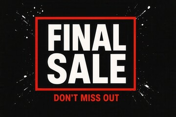 Bold promotional graphic with "FINAL SALE" in white text on a black background, accented with red frames and paint splatters, emphasizing urgency with "DON'T MISS OUT."