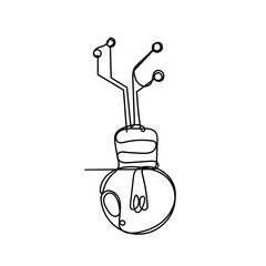 continuous line drawing light bulb with digital circuit illustration