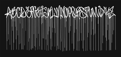 Graffiti street font, urban typography alphabet with long drips