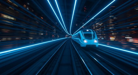 Fototapeta premium High speed train in futuristic tunnel transport concept