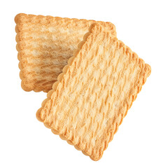 Flying  Biscuit cookies isolated on white background. Rectangular biscuits without pattern. High-Quality cookies Top view. Flat lay