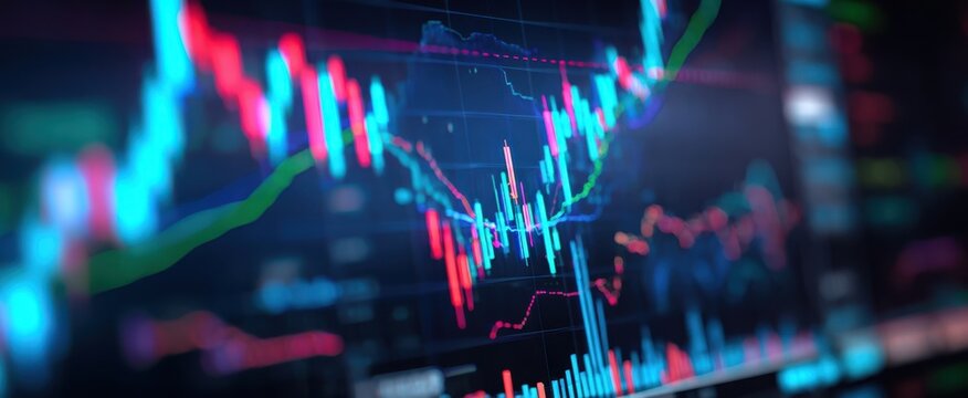 The dynamic stock market chart showcasing various trading trends and analysis. - Powered by Adobe