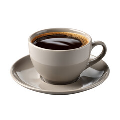 Obraz premium Aromatic dark coffee in a modern gray cup and saucer isolated on transparent background