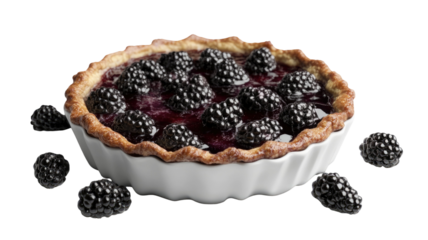 Blackberry pie cobbler with golden crust and juicy berry filling isolated on white background
