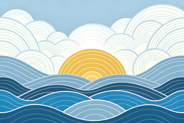 Minimal abstract with blue and white gradients, yellow accent