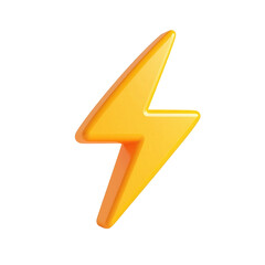 Bright yellow 3d lightning bolt icon isolated on transparent background