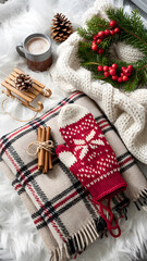 Fototapeta premium Christmas decorations, ornaments arranged on a rustic wooden table