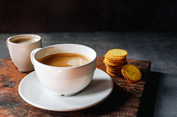 Espresso cup with Americano shot and biscuit breakfast set