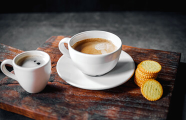 Espresso cup with Americano shot and biscuit breakfast set