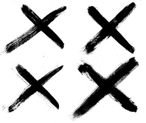 X Cross Grunge Brush Stroke Drawing Doodle Vector Set