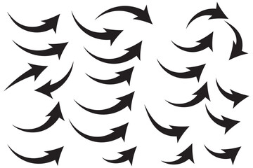 Obraz premium Collection of curved arrows. Set simple curved hand drawn arrows. Collection of pointers.