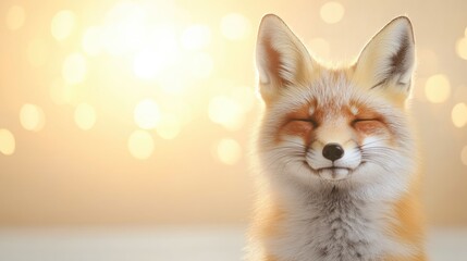 Fototapeta premium A joyful fox smiling with a glowing background.
