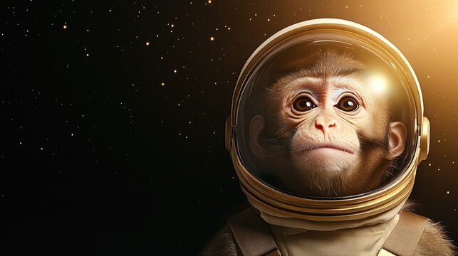 monkey astronaut in space, chimp in spacesuit with galaxy stars, surreal animal space exploration Astronaut monkey exploring the universe.