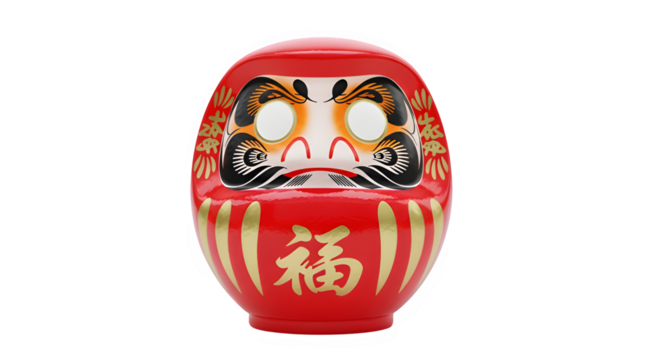 Red Daruma doll symbolizing good luck and fortune on white background  isolate