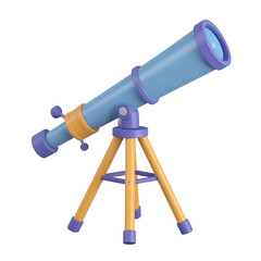 Colorful toy telescope on a tripod isolated on transparent background