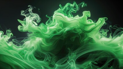 Obraz premium Green swirling smoke or vapor with fluid motion. Abstract and dynamic composition. Smoke art and energy visualization. The concept of movement and transformation.