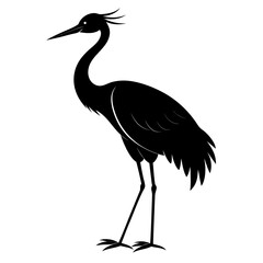 Elegant Crane in Black Silhouette