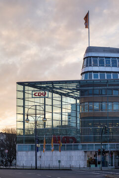 BERLIN, Germany 1-26-2021 Konrad Adenauer House, federal office of the Christian Democratic Union of Germany (GER: Christlich Demokratische Union Deutschlands, CDU) in the Mitte district of the city