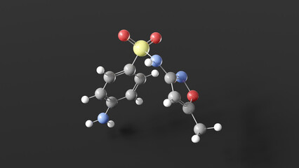 sulfamethoxazole molecule 3d, molecular structure, ball and stick model, structural chemical formula antibiotic
