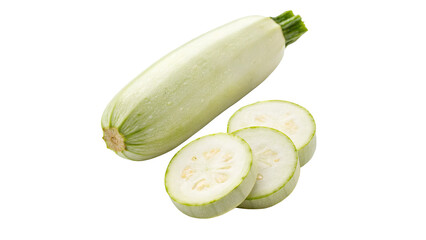 Fresh Whole Zucchini with Sliced Pieces  On a transparent background