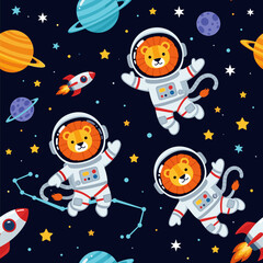 Cute Lions in Space: Seamless Pattern for Kids' Products