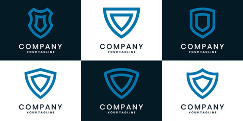 Set of modern blue security shield logos