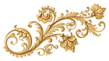 Golden baroque ornamental flourish with intricate swirling floral elements on black background