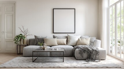 Obraz premium Modern living room mockup with neutral tones
