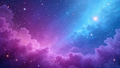 Obraz premium A vibrant cosmic sky filled with stars and colorful clouds in shades of blue and purple hues at night
