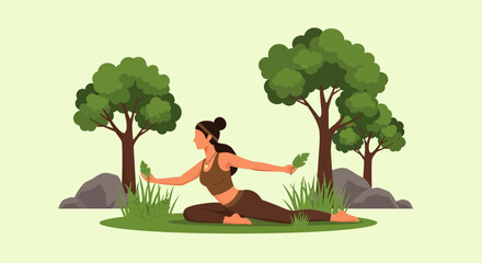 Woman Practices Outdoor Yoga In A Serene Natural Environment Peacefully