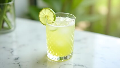 Tangy Lime Juice with Slice in Elegant Glass