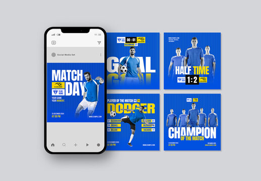 Sports Football Match Day Social Media Post Set Template