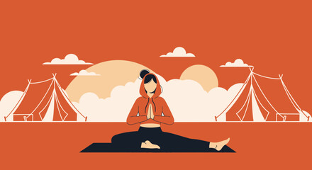 Woman Practicing Yoga At Campsite For Relaxation And Connection With Nature