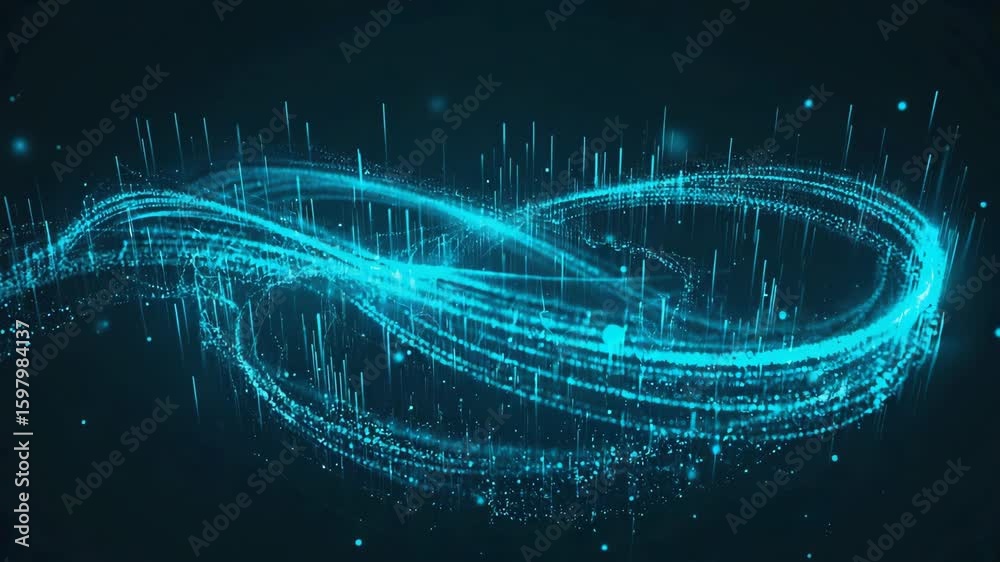 Poster digital stream of binary code forming an infinity symbol, representing endless possibilities in the 