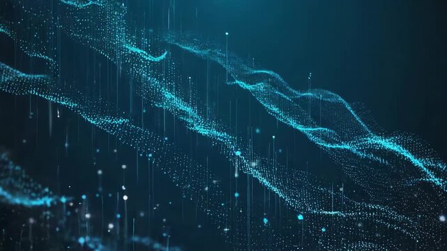 Abstract futuristic background visualizing digital information flowing as particles forming abstract waves in cyberspace, perfect for technology, science, and innovation related themes