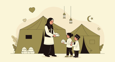 Ramadan Generosity Depicted In Illustration Of Caring For Others And Charity