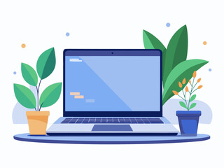  Laptop Screen Mockup with Plant Background