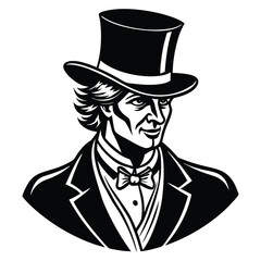 Elegant Gentleman in Top Hat. Vintage Style Portrait,  Sophisticated and Mysterious.