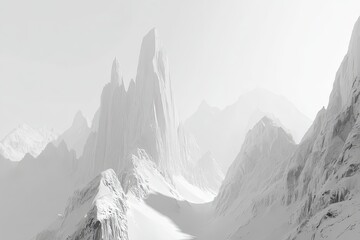 Monochrome Snowy Mountain Range Landscape