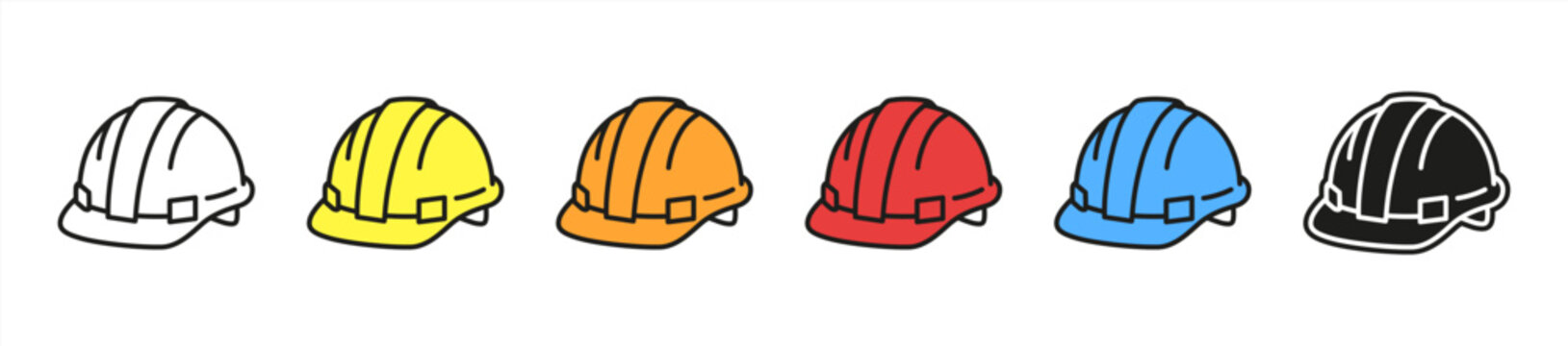 Hard hat vector icon set. Safety helmet for construction worker, builder, or engineer. Industrial head protection. Personal protective equipment (PPE) concept symbol. Vector 10 eps.